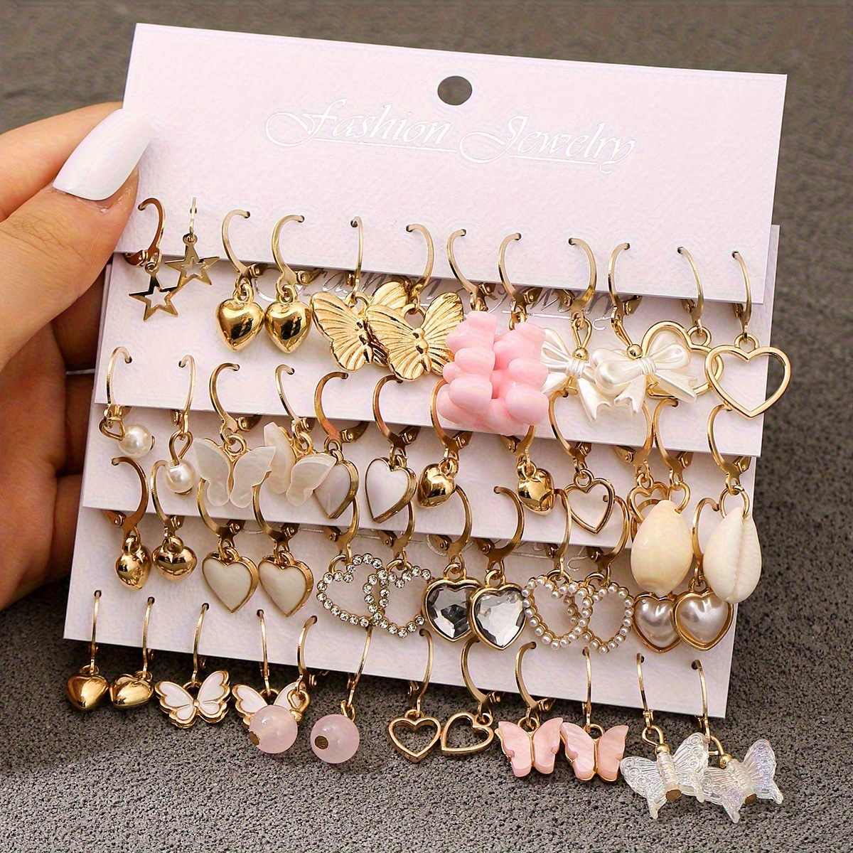48pcs Cute Multi-Shape Earring Set, Unique Dangle Designs